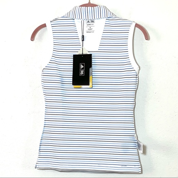 NEW Size XS Adidas National Asian Golf Association Sleeveless Striped Polo Shirt - Picture 7 of 11